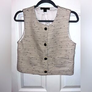 Tullie Textured Button-Down Vest in Cream and Black Small
